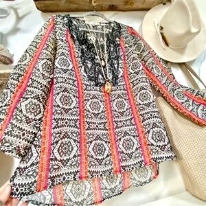 Anthropologie Black and Red Patterned Blouse